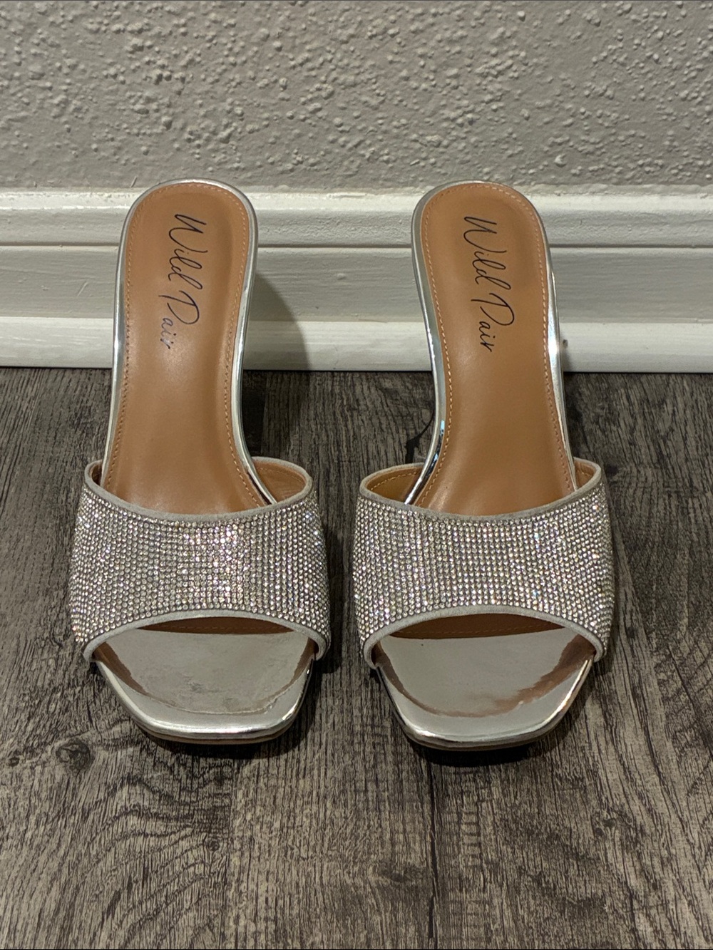 Wild Pair Silver Rhinestone Slide Mules